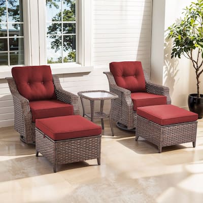 Artisan 5-Piece Wicker Patio Swivel Glider Set with 6-Inch Thick Cushions