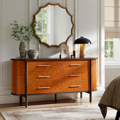 Coralie Curved 6-Drawer Vegan Leather Oval Dresser