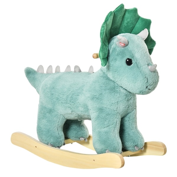 slide 2 of 5, Kids Plush Ride-On Rocking Horse Triceratops-shaped Plush Toy Rocker with Realistic Sounds for Child 36-72 Months Dark Green Green