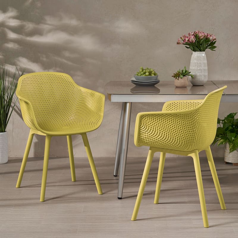 Lotus Outdoor Modern Dining Chairs (Set of 2) by Christopher Knight Home - 24.00" W x 20.50" L x 32.20" H - Yellow