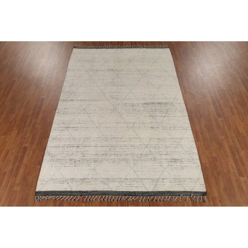 All-Over Trellis Moroccan Modern Area Rug Hand-Knotted Wool Carpet - 6'11"x 10'10"
