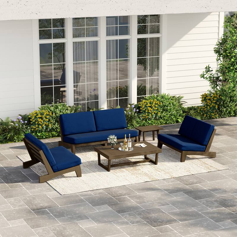 Casual Teak Outdoor Patio Conversation Set with Cushioned Sofa Loveaseat