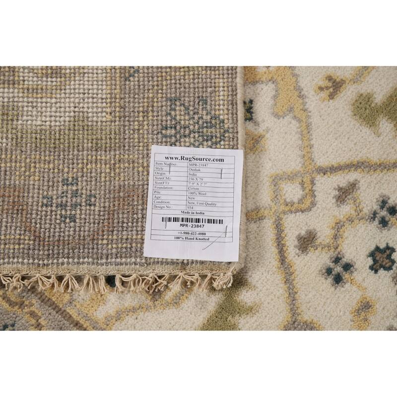 Ivory Oushak Indian Runner Rug Handmade Wool Carpet - 2'7"x 7'9"