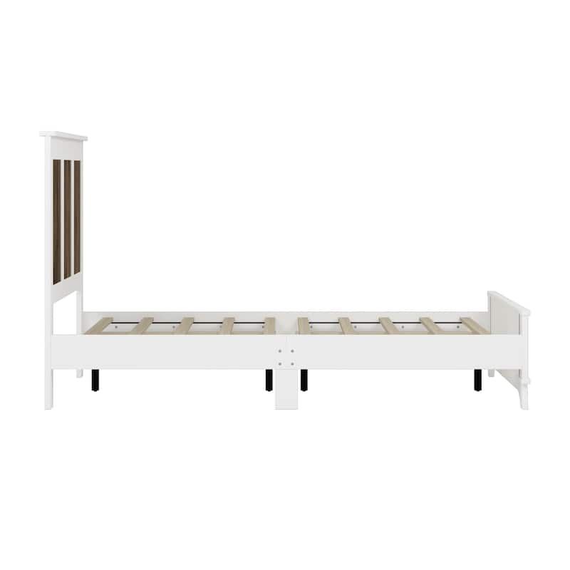 Queen-Size Wood Platform Bed Frame with Headboard - Wooden Strip Decoration and Plywood Slat Support