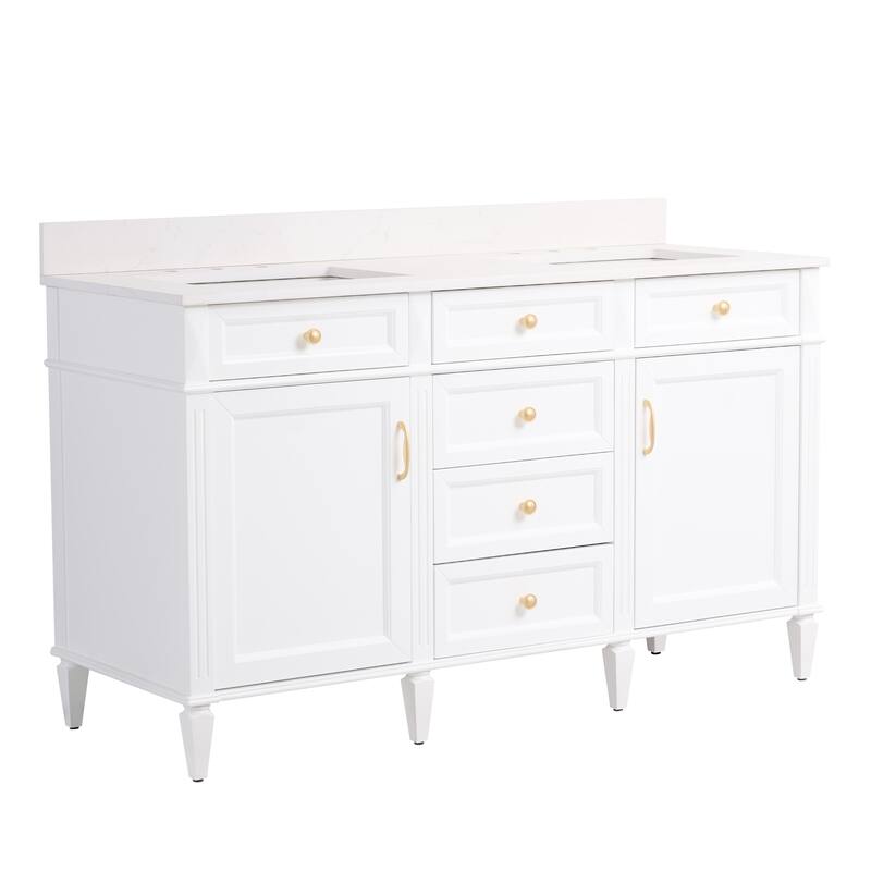 35''H Solid Wood Bath Vanity With Carrera White Quartz Top and Sink