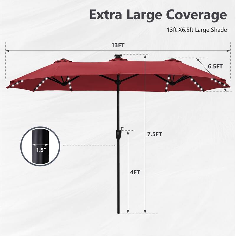 MAISON ARTS 13ft Double -Sided Crank Patio Umbrella Extra Large with LED Colorful Lights