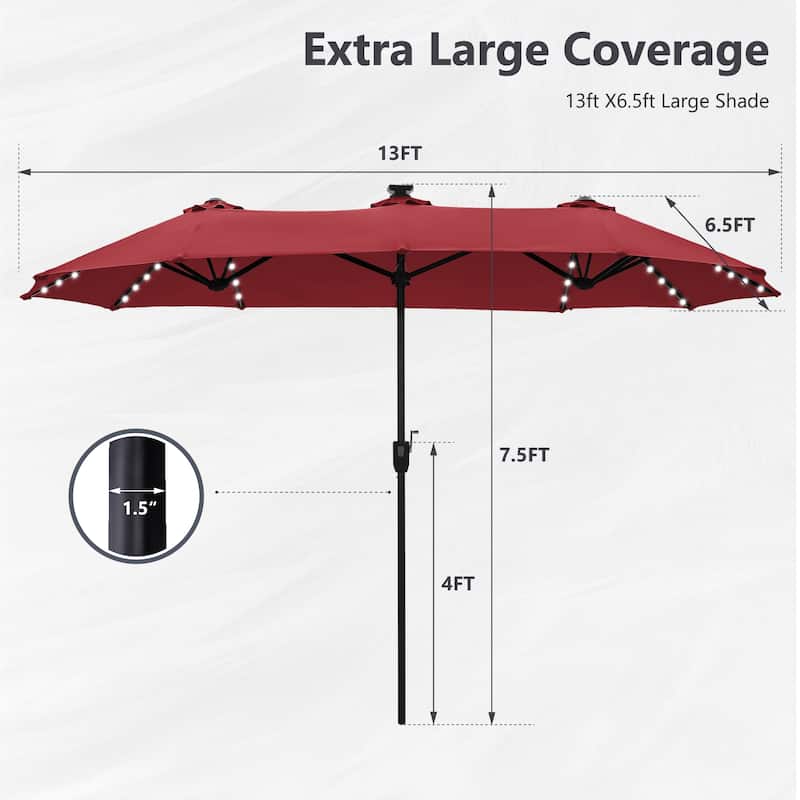 MAISON ARTS Double-Sided 13-foot Twin Outdoor Market Crank Umbrella with Colored LED Lights