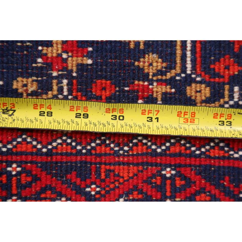 Hand Knotted Oriental 100% Wool Carpet Traditional Floral Navy Blue & Blues Balouch Runner Rug - 9' 5'' X 2' 8''