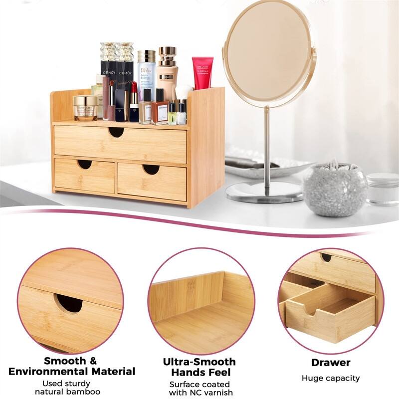Large Bamboo Makeup Organizer - 6.69"D x 12.2"W x 8.27"H