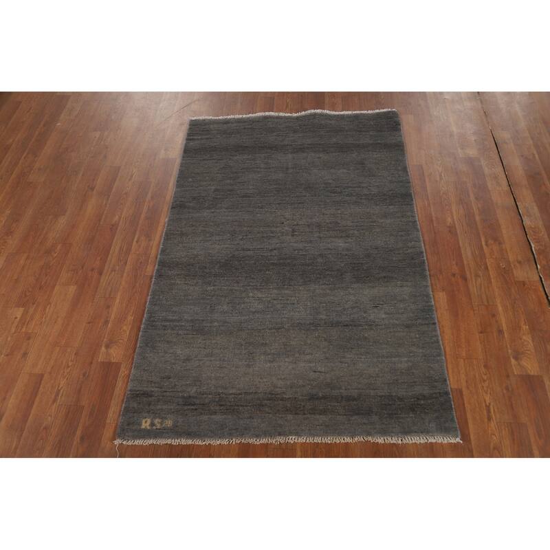 Solid Gray Gabbeh Modern Foyer Rug Hand-Knotted Wool Carpet - 3'3"x 4'10"