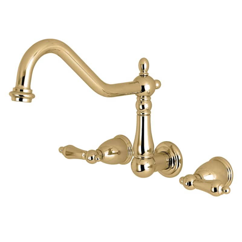 Heritage 3-Hole Wall Mount Roman Tub Faucet in Brushed Nickel - Polished Brass