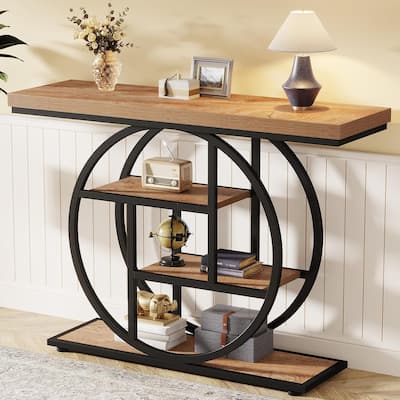41.3 Inches Brown Wood Console Table for Entryway, 4-Tier Sofa Table with Storage Shelf for Living Room