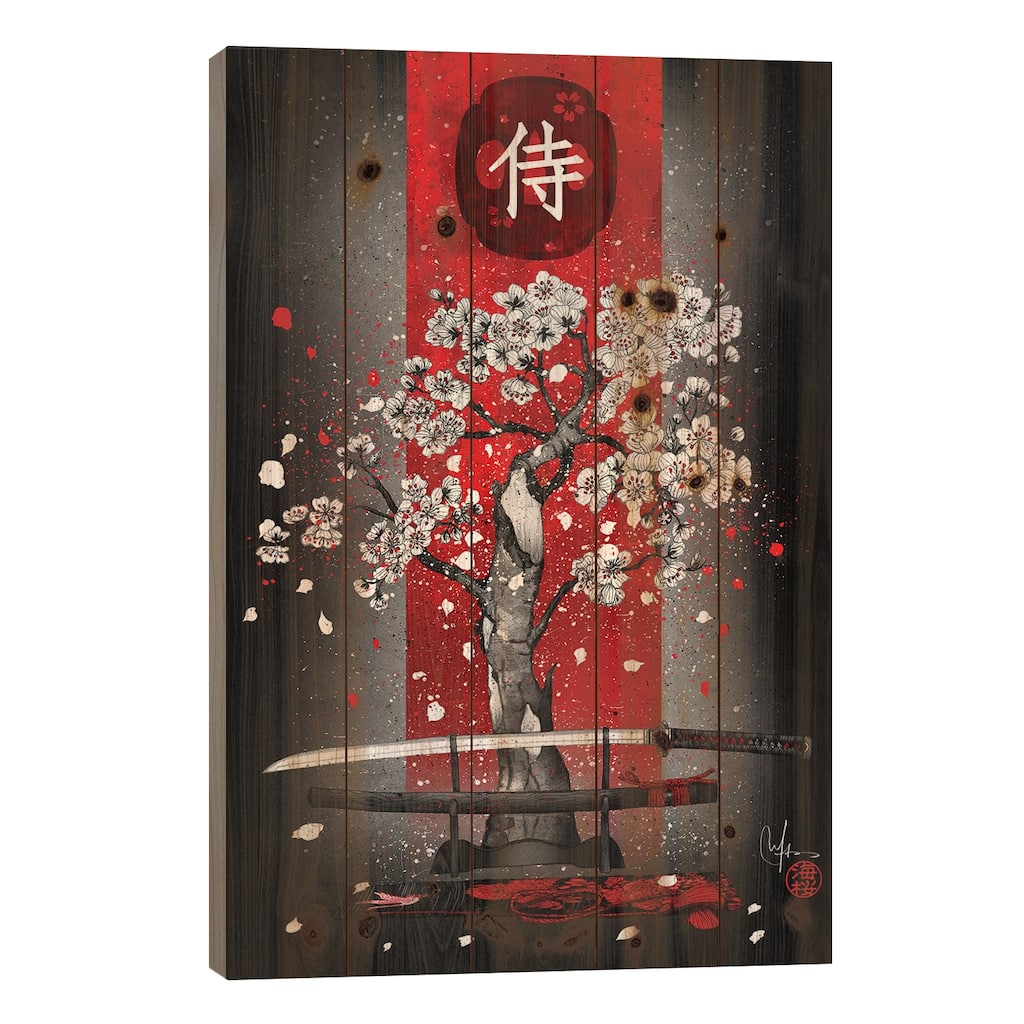 Samurai Print On Wood by Marine Loup - Multi-Color