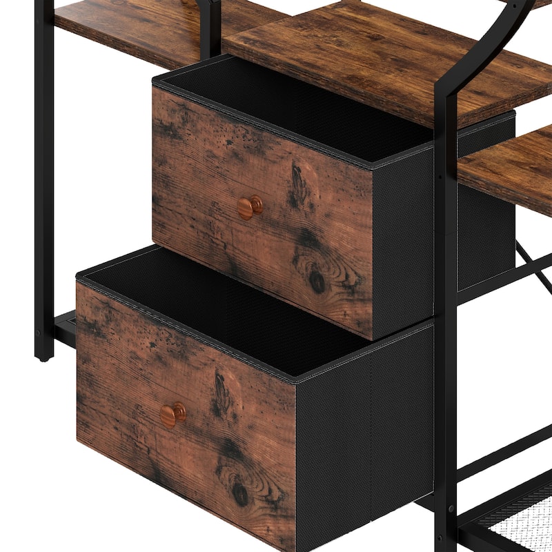 Moasis 6-Tier Bookshelf with 2 Drawers & 12 Open Shelves,Industrial Display Shelf Unit Bookcase