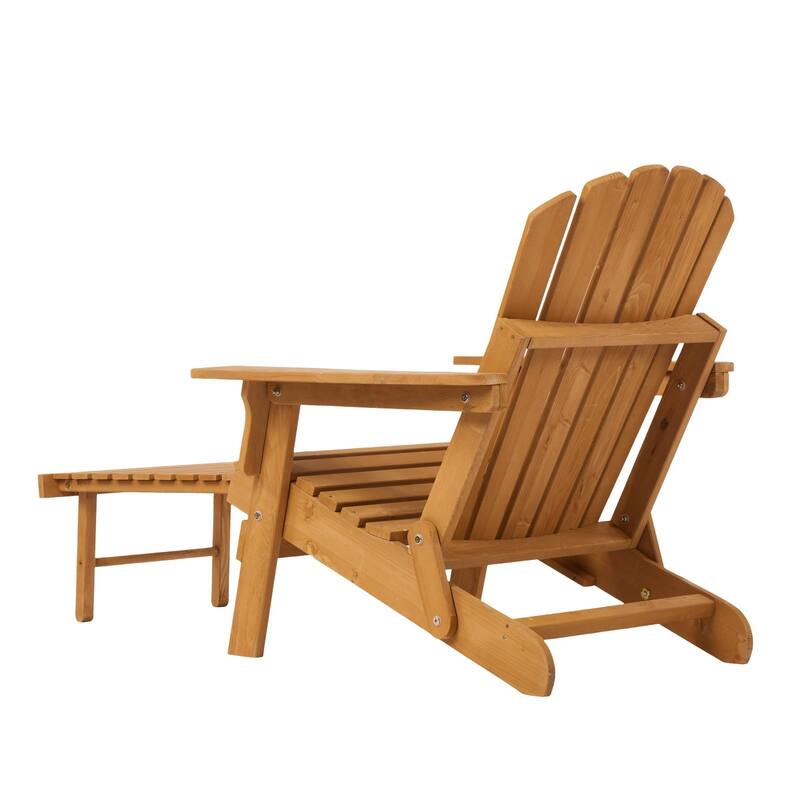 Outdoor Solid Wood Folding Adirondack Chair with Retractable Ottoman