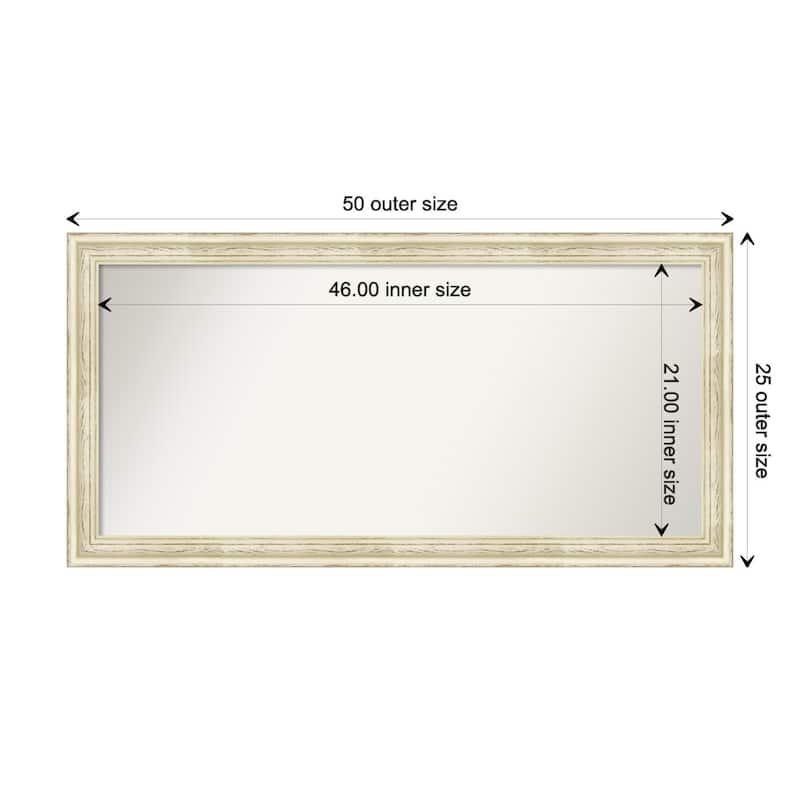 Country White Wash Framed Non-Beveled Custom Wall Mirror, Bathroom Vanity Mirror - Outer Size: 50.5 x 25.5
