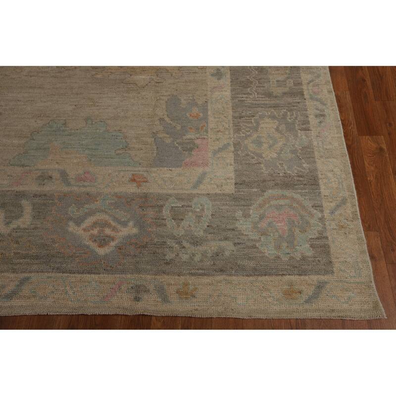 Vegetable Dye Oushak Turkish Area Rug Hand-Knotted Beige Wool Carpet - 9'3"x 12'5"