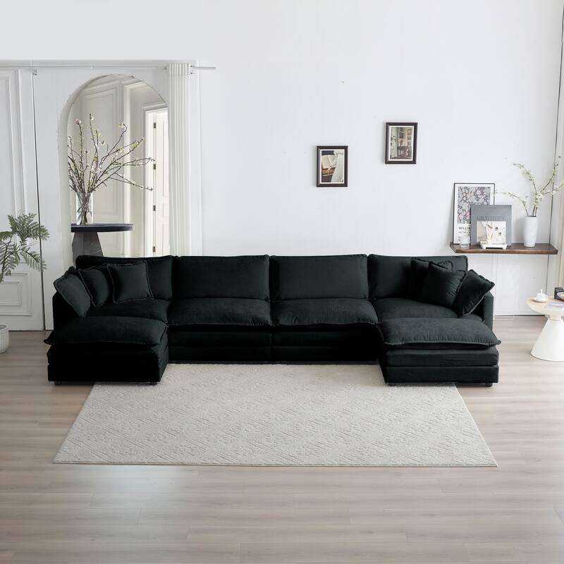 GDFStudio - Vale 4 Seater Sectional Sofa with Double Ottomans and Pillows
