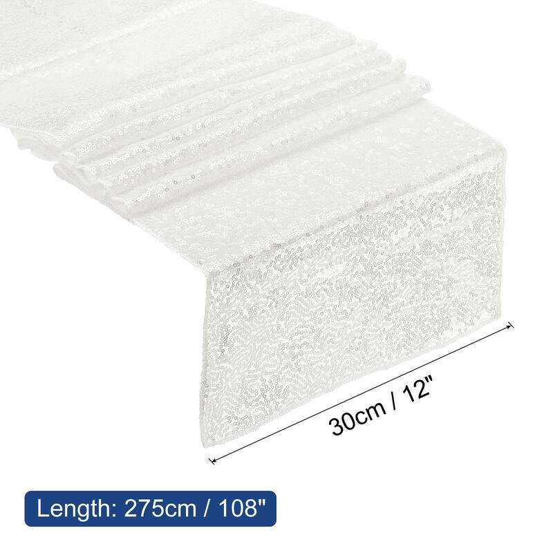 Table Runner, Long Shining Sequin Table Runner - White - 108" x 12"