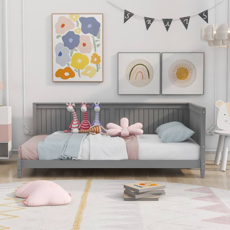 Twin Wooden Daybed with Backrest & Armrest
