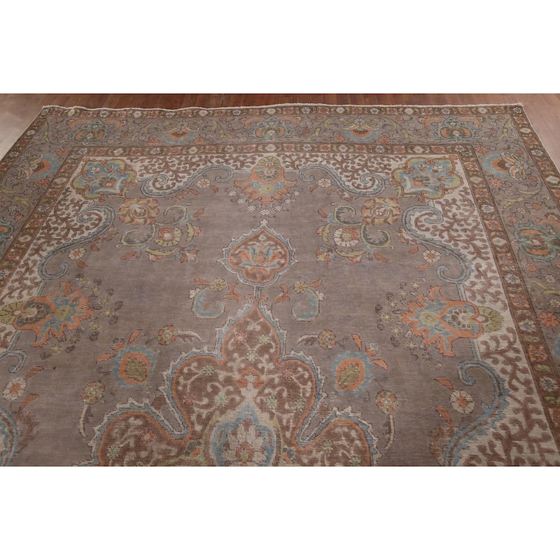 Tabriz Vintage Persian Rug Hand-Knotted Traditional Wool Carpet - 9'6" x 12'11"