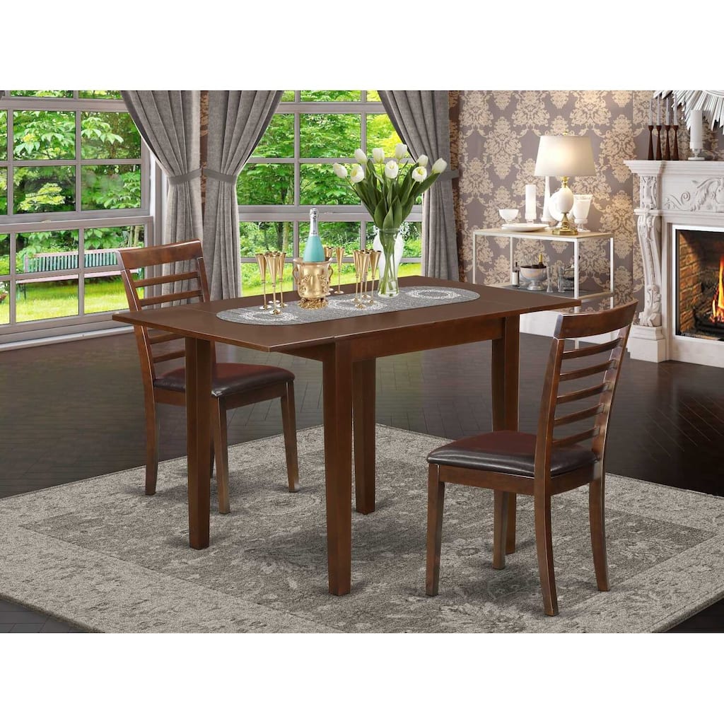 HomeStock 3-Pc Mahogany Finish Solid Wood Top Dining Table Set