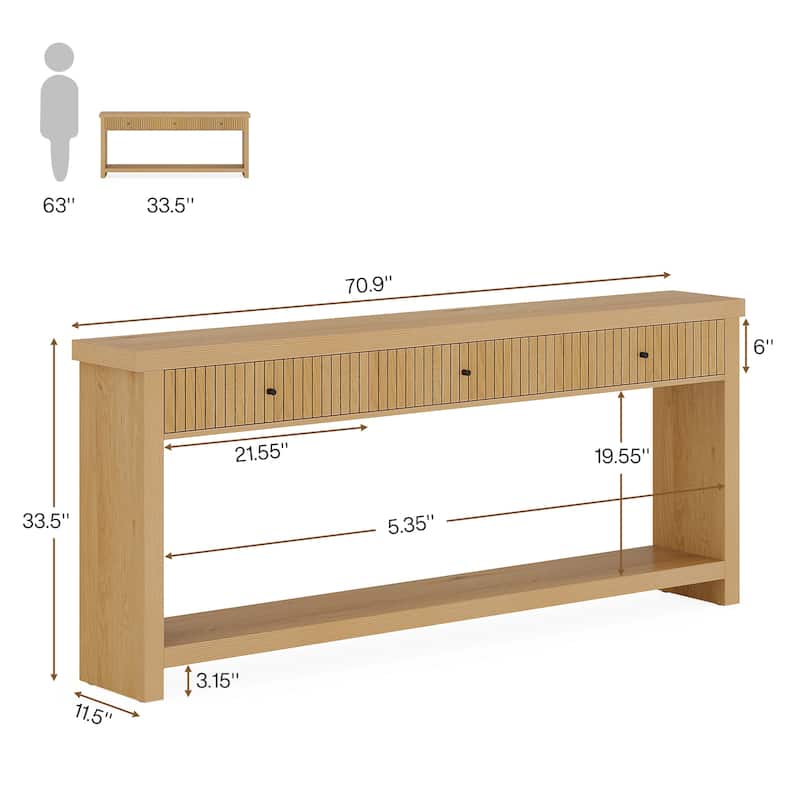 Industrial Wood Console Sofa Table with 3 Drawers for Entryway