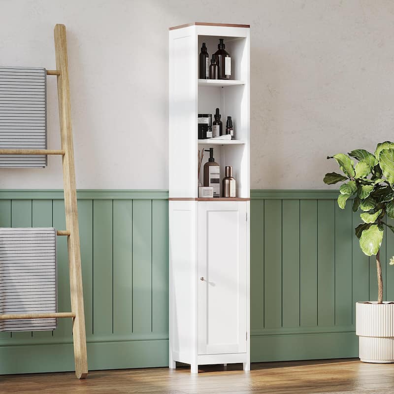 Anmytek Tall Bathroom Storage Cabinet with Reversible Door White Narrow Linen Tower Floor Organizer for Small Spaces
