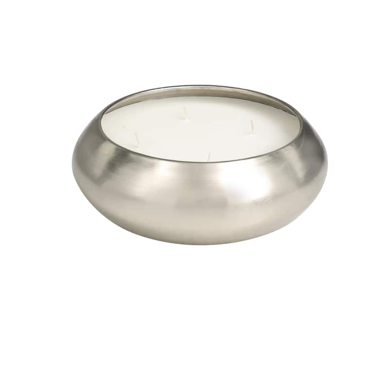 Metal Sweet Bamboo Scented Wide Dome Shaped 60 oz 4 Wick Decorative Candle with White Wax - Silver - Roche River Decor - Silver