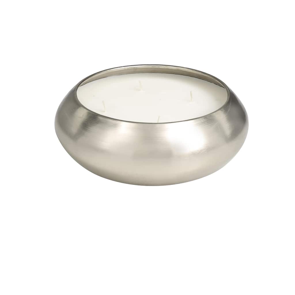 Metal Sweet Bamboo Scented Wide Dome Shaped 60 oz 4 Wick Decorative Candle with White Wax - Silver - Roche River Decor