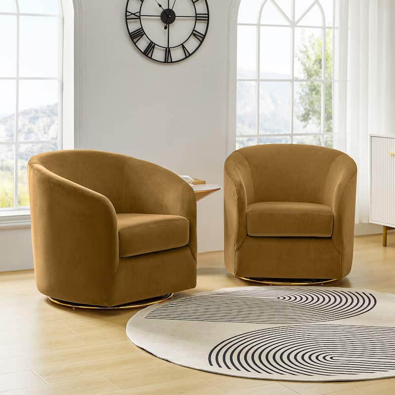 Eleuterio Modern Upholstered Swivel Accent Barrel Chair with Metal Base Set of 2 by HULALA HOME