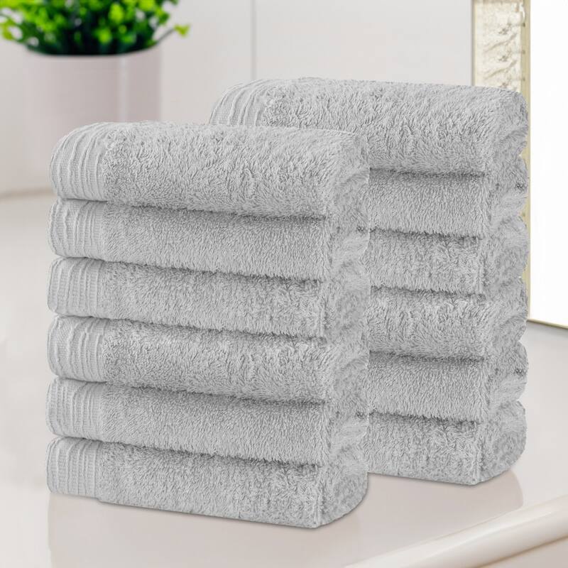 Superior Sierra Rayon From Bamboo Cotton Blend Face Towel Washcloth Set of 12 - Platinum