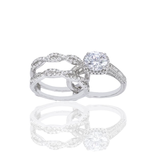 Perfect Jewelry Gift Sterling Silver Rhodium-plated 2-Piece CZ Size 7 Wedding Set Ring 