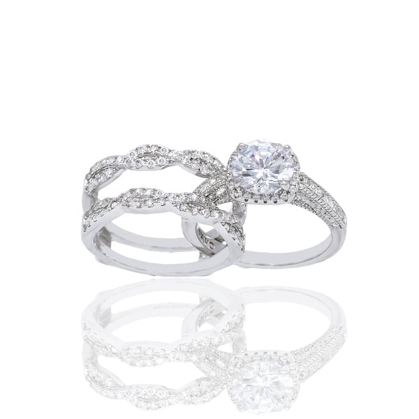 Perfect Jewelry Gift Sterling Silver Rhodium-plated 2-Piece CZ Size 7 Wedding Set Ring Perfect Jewelry Gift Sterling Silver Rhodium-plated 2-Piece CZ Size 7 Wedding Set Ring