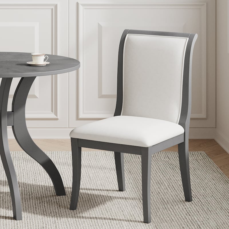 Kitchen Set with Grey Upholstered Chairs and Round Dining Table