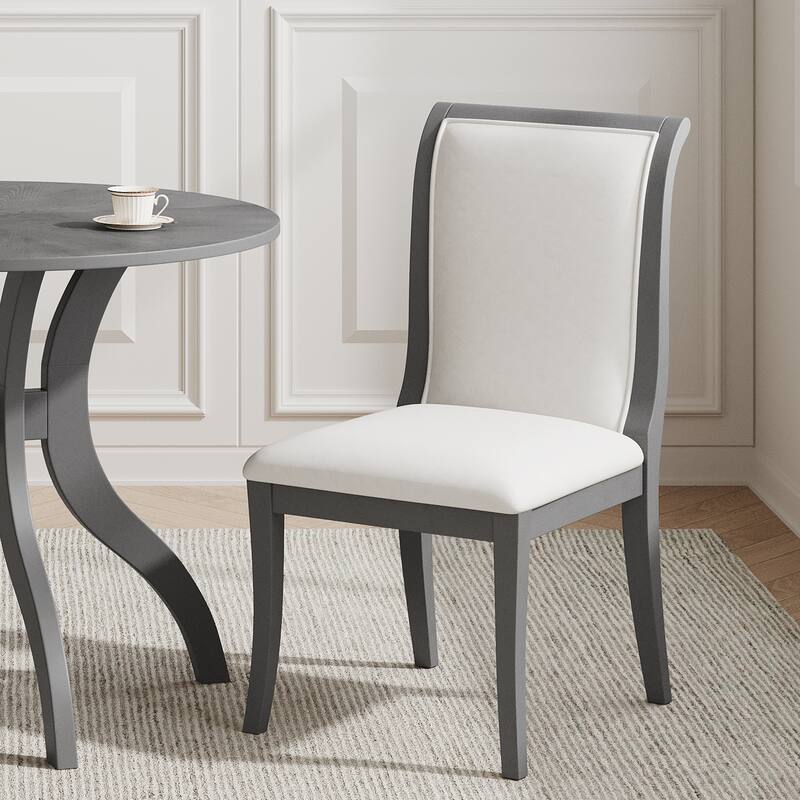 Modern Fabric Upholstered Dining Chairs with Oak Grey Finish and Hardwood Frame, for Dining Room or Kitchen, Set of 2