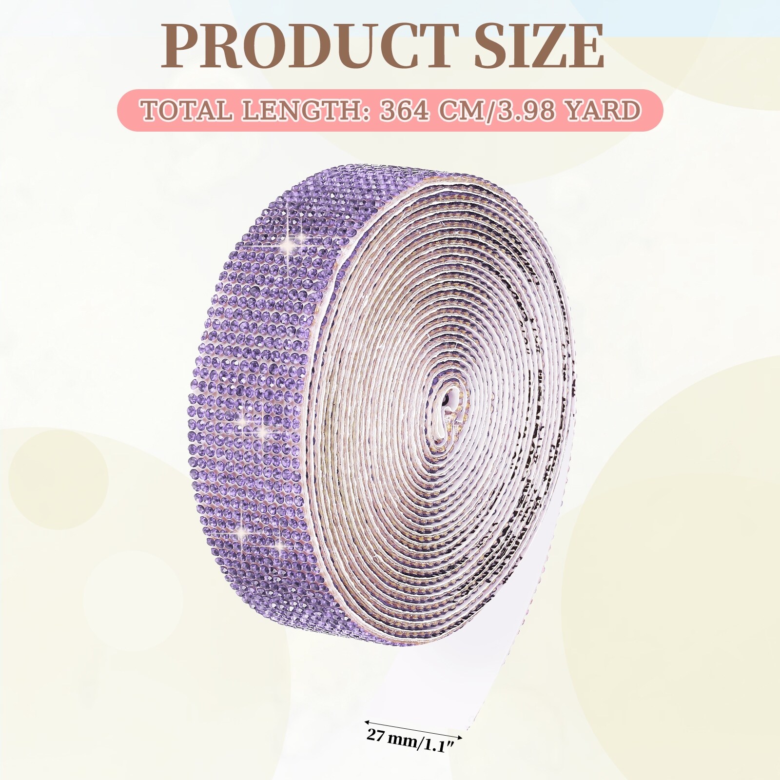 Self Adhesive Rhinestone Ribbon, Bling Diamond Crystal Strips Stickers for DIY Arts Party Car Phone Decoration - 1.1 Inch