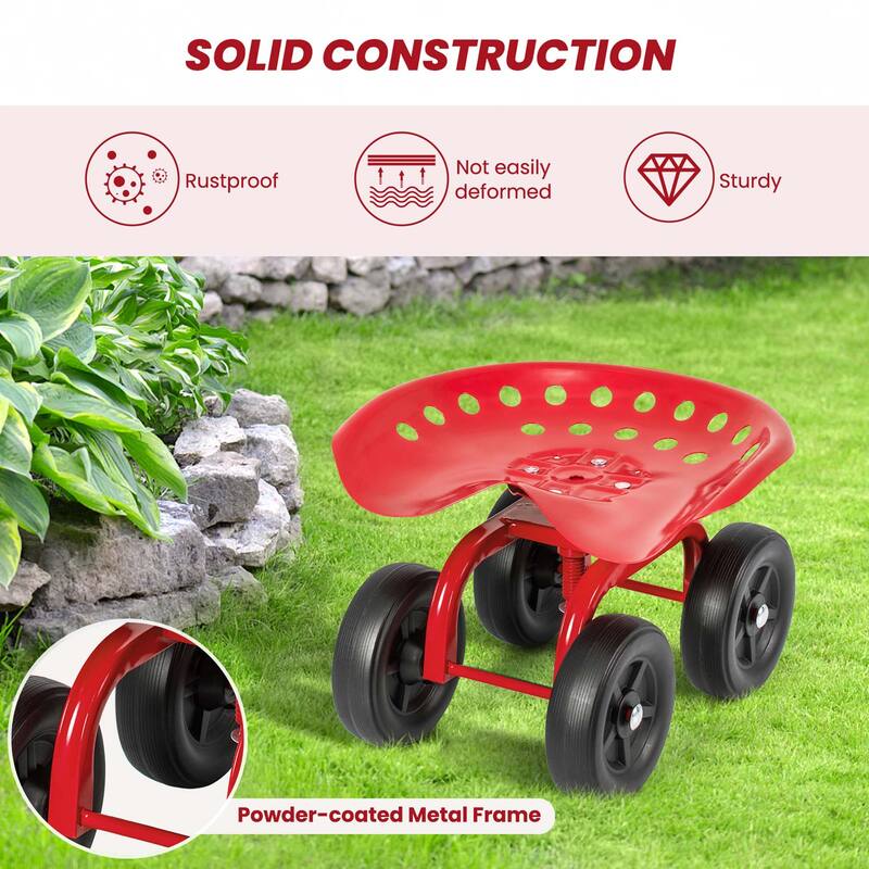 Costway Rolling Garden Cart Heavy Duty Workseat with 360° Swivel Seat - See Details
