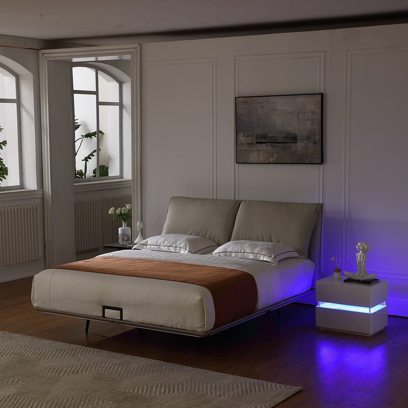 Modern 2-Drawer Nightstand Storage Bedside Table with Sensor Light, Wireless Charging