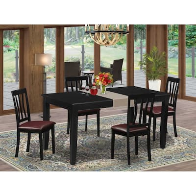 5-Piece Black Finish Solid Wood Top - Dining Room Set - Seats 4