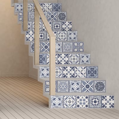 Walplus Lisbon Blue Tile Stickers Peel and Stick Wall Sticker Decal 6"x6"