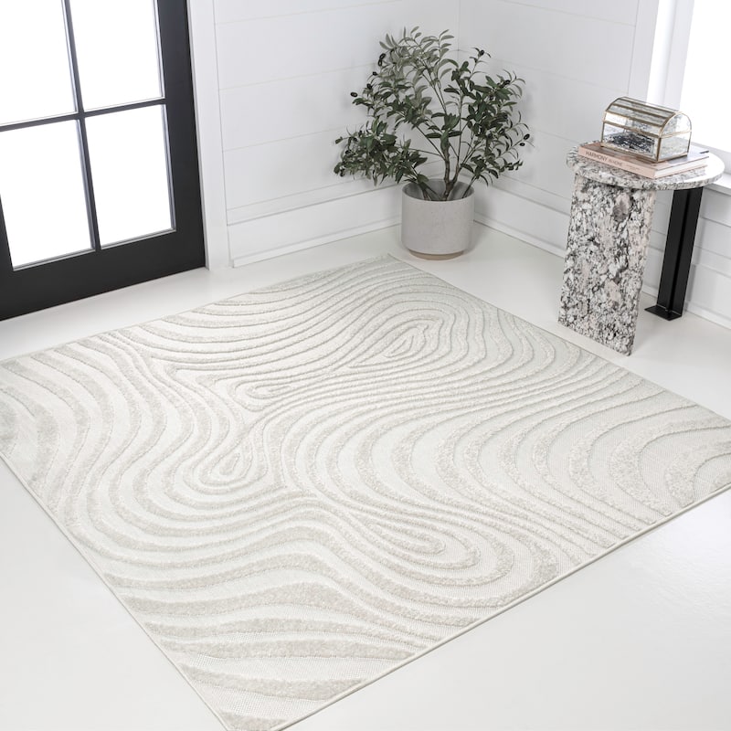 JONATHAN Y Nordby Abstract Groovy Striped Area Rug - 6' Square - Cream/Ivory