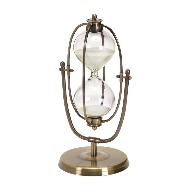 Glass Hourglass Sand Timer with Rotating Stand - Brass - Roche River Decor - Brass