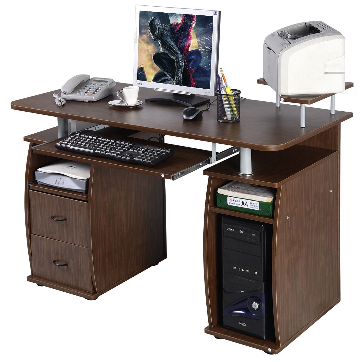 Costway Computer Pc Desk Work Station Office Home Monitor Printer Shelf Furniture Walnut Overstock 18451682