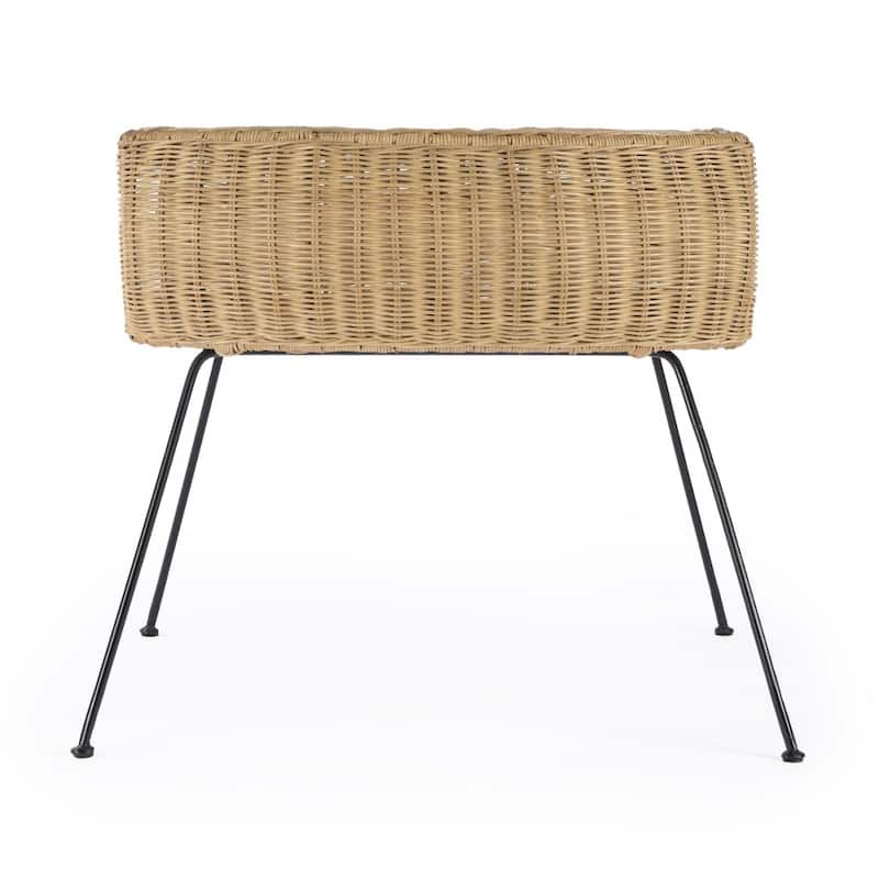 HomeRoots 24" Black And Brown Distressed Rattan And Iron Round End Table With Shelf - 24.25' X '23.75' X '28