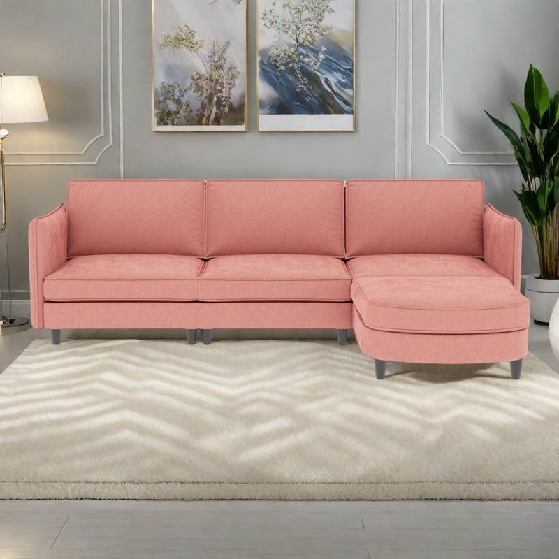 107.87" Fabric L-Shaped 3-Seater Sofa with Movable Ottoman, Arm Storage Pockets, and 800lb Capacity - Red