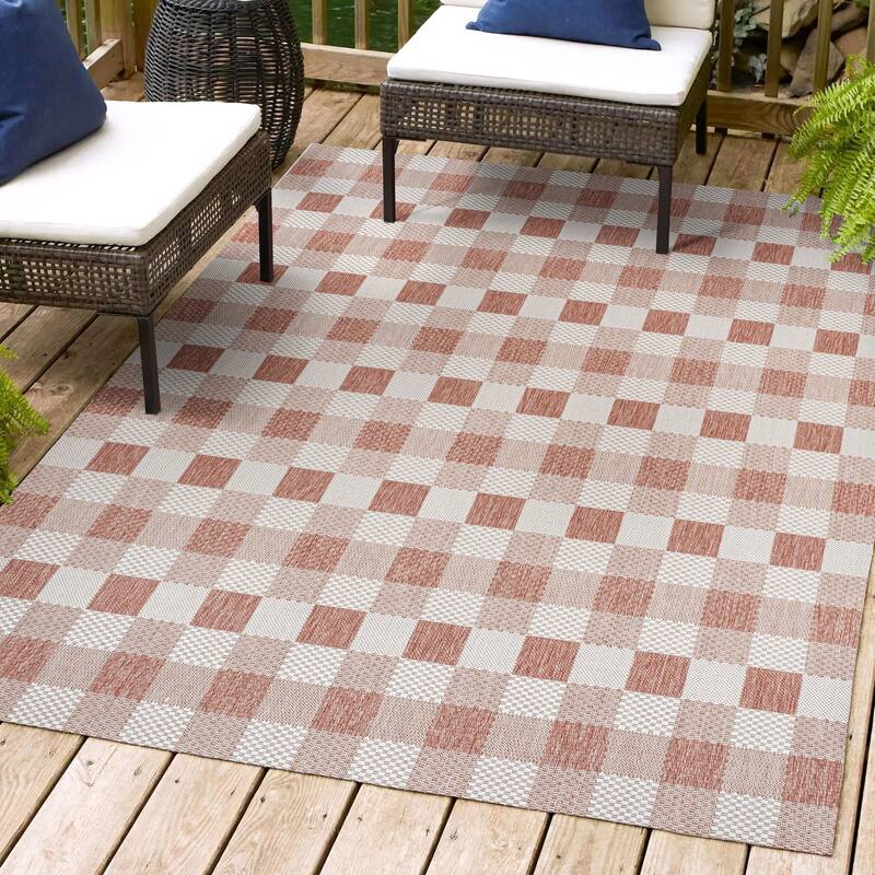 JONATHAN Y Biot Traditional Geometric Bold Gingham Black/Cream Indoor/Outdoor Area Rug