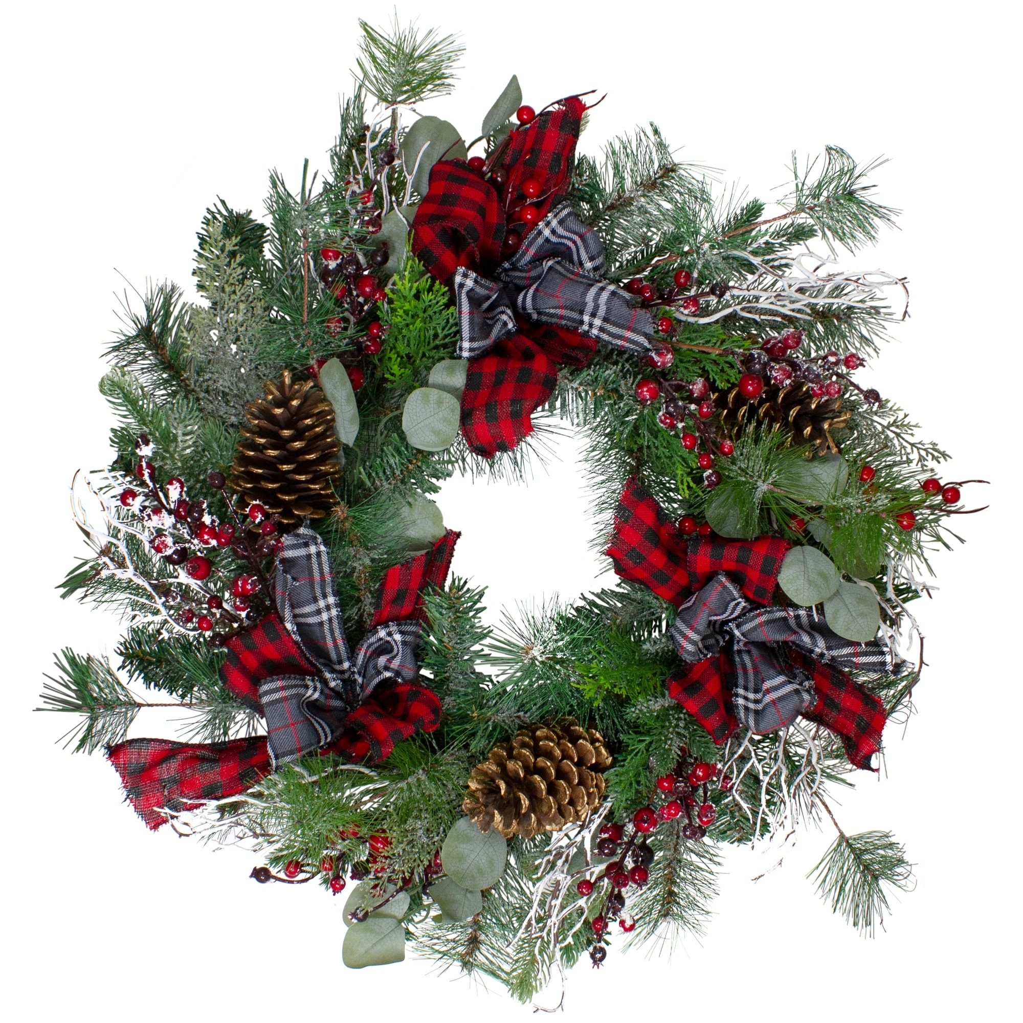 Dual Plaid and Berries Artificial Christmas Wreath - 24-Inch Unlit - 24"
