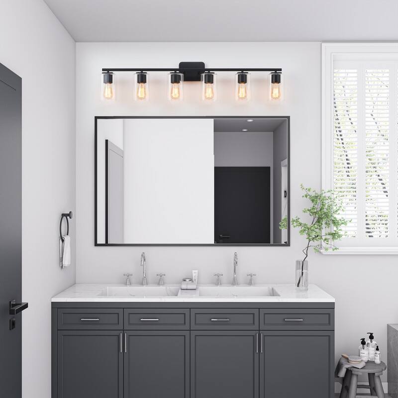 KAWOTI 6-Light Square Clear Glass Shade Vanity Light