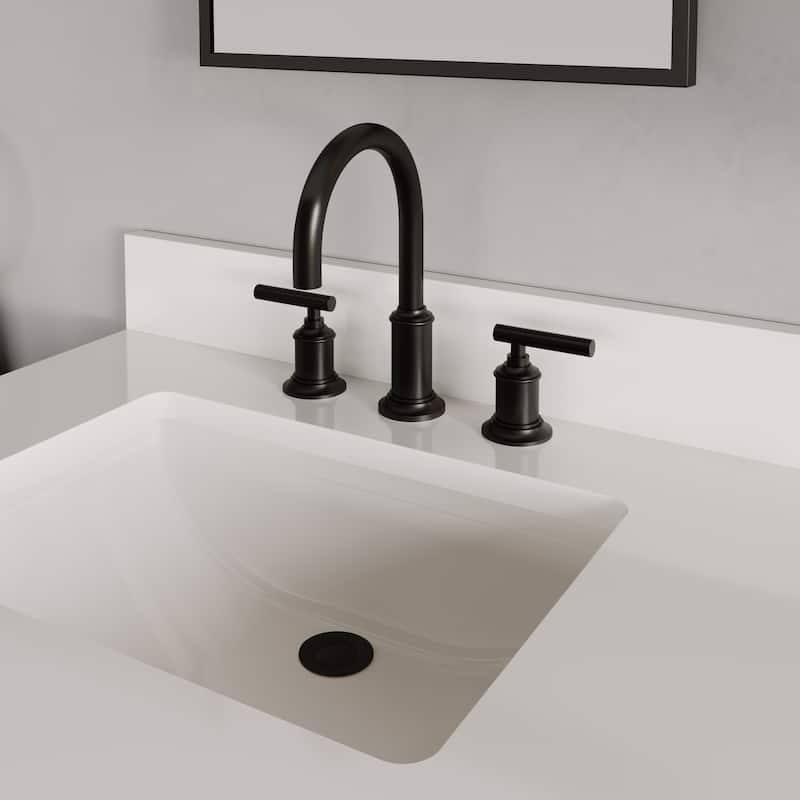 Modern Gooseneck Spout Widespread Deck Mount Lavatory Faucet F2-0014 in Matte Black Finish with Cylindrical Lever Handles